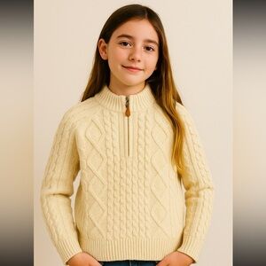 LLBean 1/4 zip
Fisherman’s sweater cable knit cream size 10/12